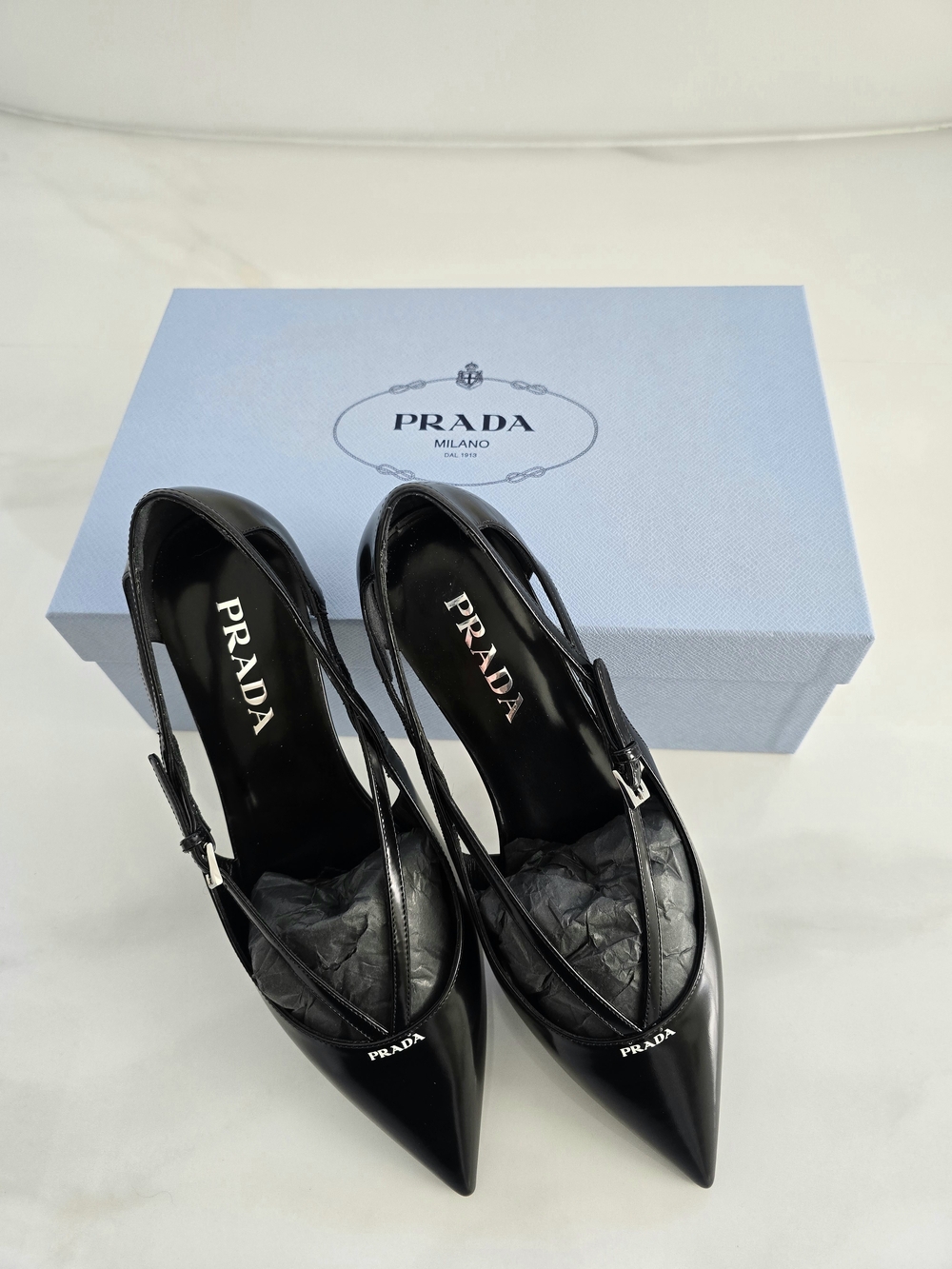Prada Black Leather Pointed Toe Flats